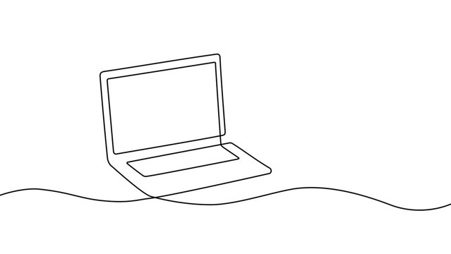 Continuous one line laptop drawing computer art digital screen data notebook desktop monitor outline evaluation simple student icon illustration tv mouse technology office doodle people thin vector