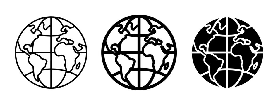 Global Earth Icons, World Globe Symbols, Planet Earth Graphics
