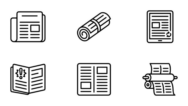 Newspaper Icons, News Vector Graphics, Media Symbols, Information Symbols, Print Press Icons