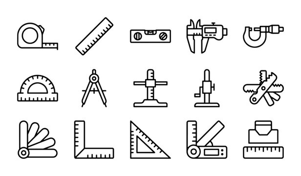 Measurement Tools Vector Icons: Precision Instruments for Engineering, Drafting, and Construction