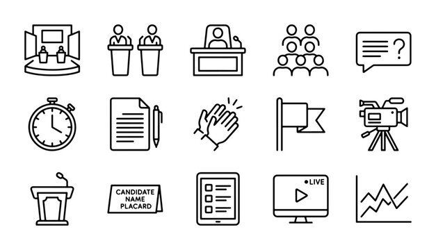 Political Debate Icons, Election Campaign Graphics, Public Speaking Vector Set