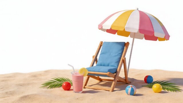 Beach chair umbrella drink and toys
