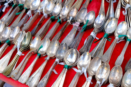 Vintage silver spoons at Paris flea market