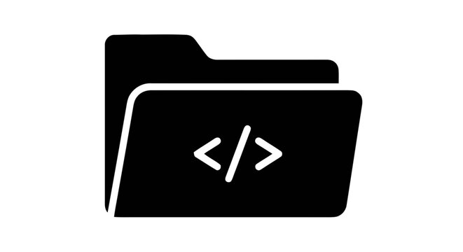 Vector illustration of code folder icon, programming project symbol on a transparent background