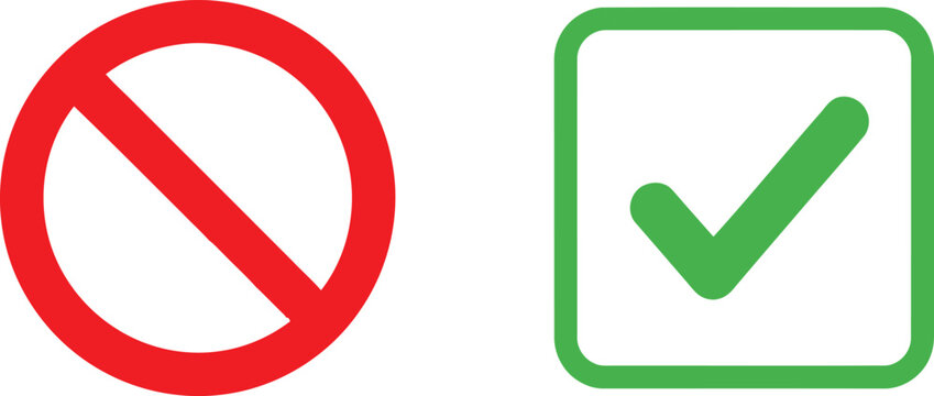 No and Yes Symbols Forbidden and Approved Icons