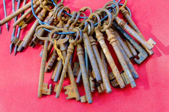 Antique keys displayed at Paris flea market