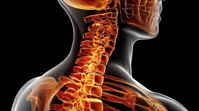 Human Spine: An illuminated depiction of the human spine showcases its intricate structure, highlighting the vertebral column and its essential role in supporting the body.
