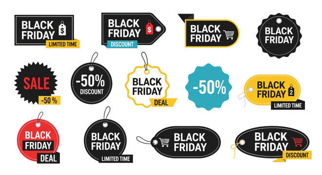 Black Friday Sale Tags and Labels - Discount, Limited Time Offers