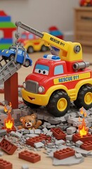 Fototapeta premium Toy rescue truck with teddy bear.