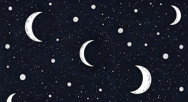 Crescent moons and stars in space.