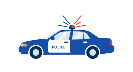 Blue Police Car with Flashing Lights Vector Illustration for Law Enforcement and Security Concepts © Enggin