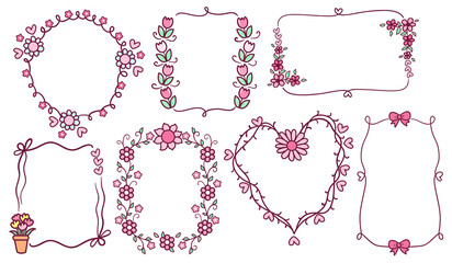Floral frames with flowers and hearts for wedding invitations, greeting cards and events decorations © sanpls