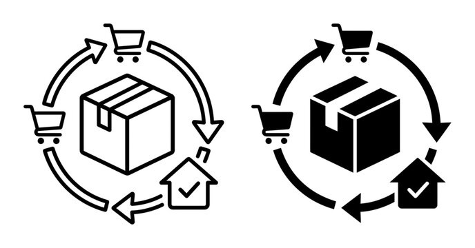 Circular economy silhouette icons set, solid black style, product lifecycle management, sustainable business process