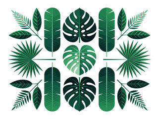 Collection of Tropical Leaves Vector Illustration - Monstera, Palm, and Banana Leaf Botanical Flat Design Elements on White Background © Abil