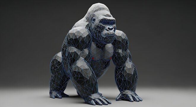 Low poly gorilla sculpture closeup view.