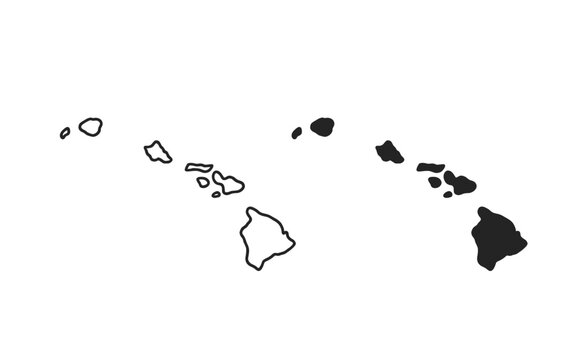 Hawaii State Map Vector Bundle with Island Outline and Solid Silhouette Design