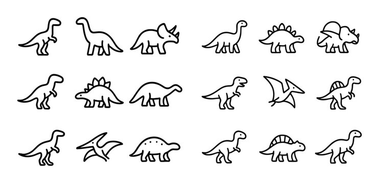 Varied dinosaur silhouettes positioned in rows on white background