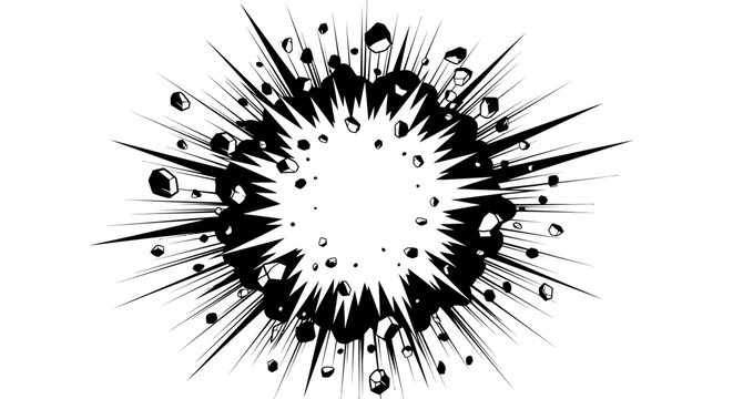 Dynamic Black and White Explosion Burst Graphic Element.