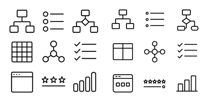 Organizational structure and analytics icons in grid layout
