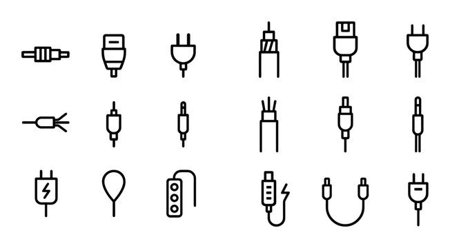 Connector and cable icons arranged in uniform linear grid