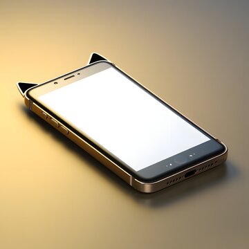 Purrfect Phone: A sleek smartphone sits elegantly, adorned with playful cat ear accents, on a softly lit surface, embodying the fusion of technology and whimsy.
