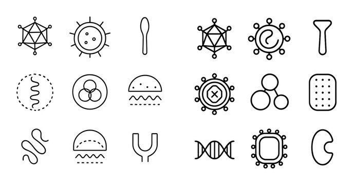 Microbial icons arranged in grid on white background