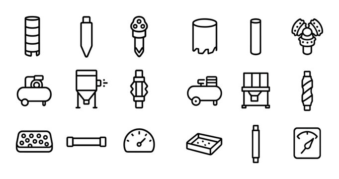 Construction drill bits and machinery icons shown in grid layout