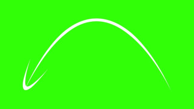 white curved hand drawn arrow in a rough sketchy drawing style 4k animation isolated design graphic simple direction or highlight instructional element overlay on a chroma key green screen background