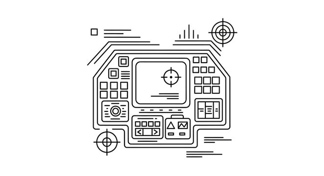 Futuristic Control Panel Interface with Targeting System, Digital Display, and Buttons