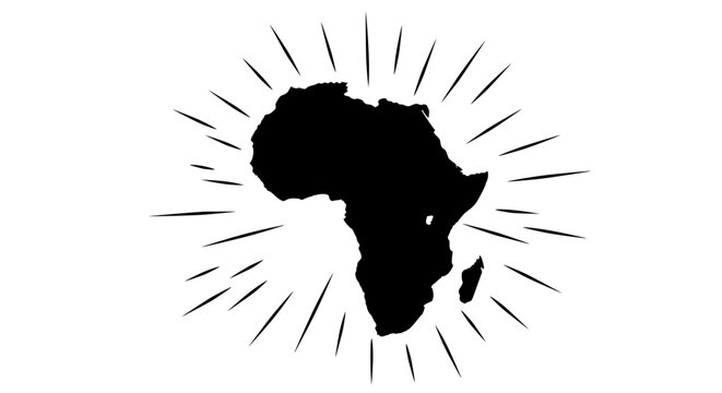 Africa Continent Silhouette Sunburst - Black and White Graphic Design