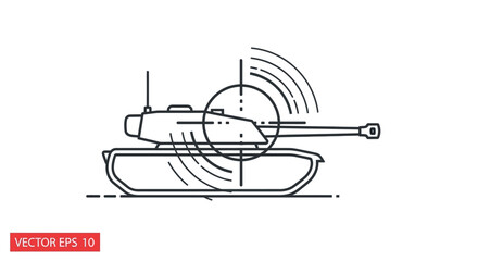 Military tank with targeting reticle and signal waves, vector illustration © Zeyi