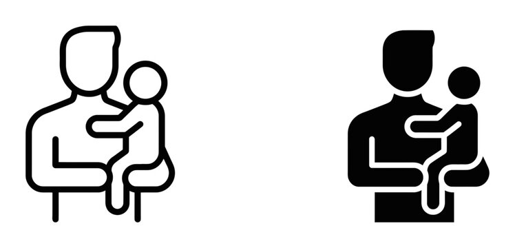 Father holding baby icon set, outline and solid glyph style, white background, vector Illustration
