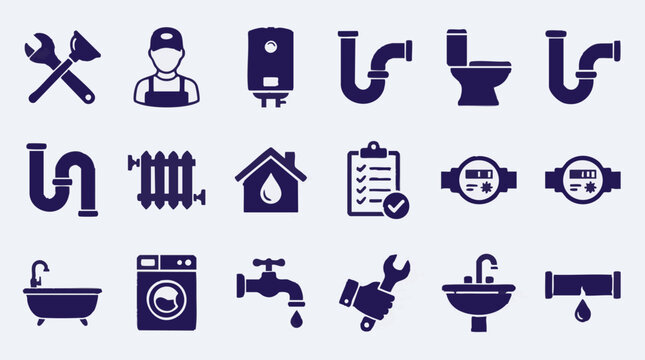 Plumbing and Heating Service Icons Set - Vector Symbols for Home Repair