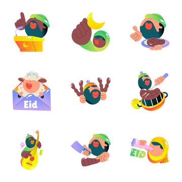 Flat Style Islamic Greeting Stickers

