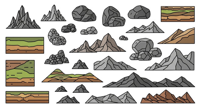 Mountain and Rock Terrain Vector Pack for Game Environment and Landscape Design