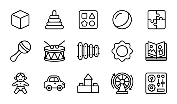 Children's Toy Icons Set: Playful Vector Graphics for Kids' Brands, Education, and Fun