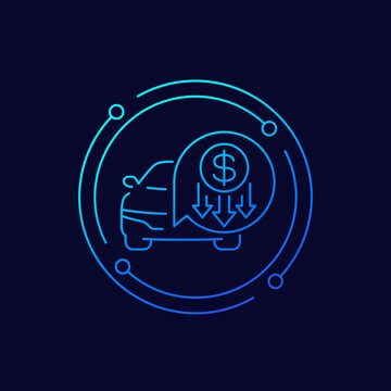 depreciation icon with car, linear design