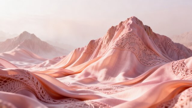 Pink fabric mountain landscape