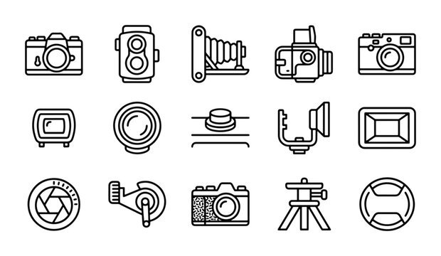 Vintage Camera Icons, Retro Photography Equipment Set, Classic Photo Gear Collection