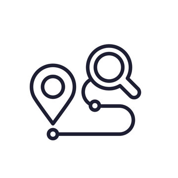 Traceability line icon with a path and magnifying glass