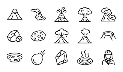 Volcano Icons Set, Geological Hazards, Earth Science Vector Graphics, Natural Disasters © Shihab