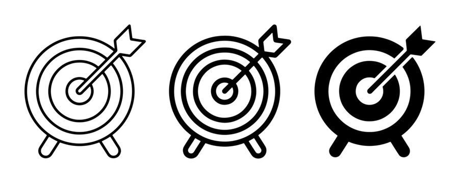 Target icons, dartboard symbols, goal achievement, success, business strategy, vector set
