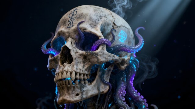 Skull with glowing tentacles