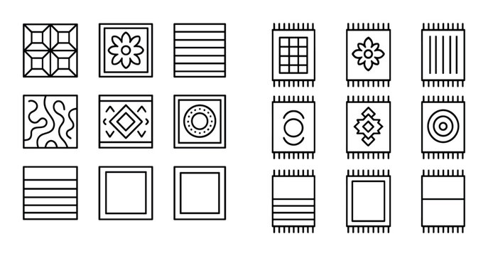 Patterned rug and tile icons arranged in symmetrical grid
