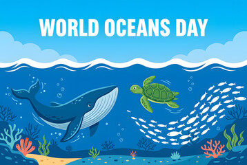 Obraz premium Underwater ecosystem for world oceans day with corals whale and sea creatures.