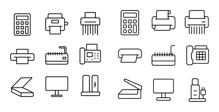 Office device icons displayed idle in grid on white background