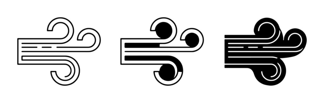 Wind Icons Set, Air Flow Symbols, Weather Forecast Graphics, Meteorological Data