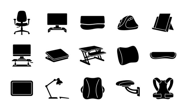 Ergonomic Office Accessories Collection: Desk Setup, Posture Support, Computer Gear