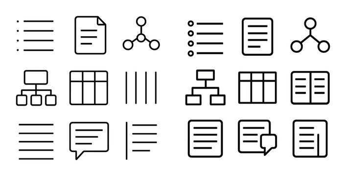 Variety of list flowchart and document icons in organized grid