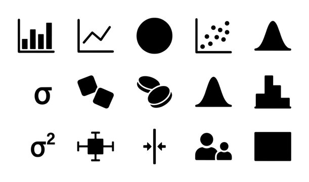 Statistical Icons Set: Data Analysis, Probability, Charts, Graphs, Symbols